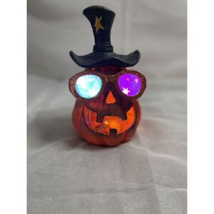 Halloween lighten resin pumpkin decoration with glasses and hat holiday decor